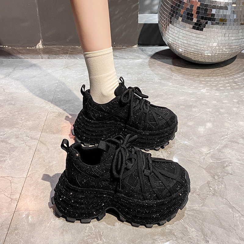 thumbnail for 欧货2026春季满天星水钻绑带老爹鞋女松糕底增高爆闪休闲运动鞋潮
