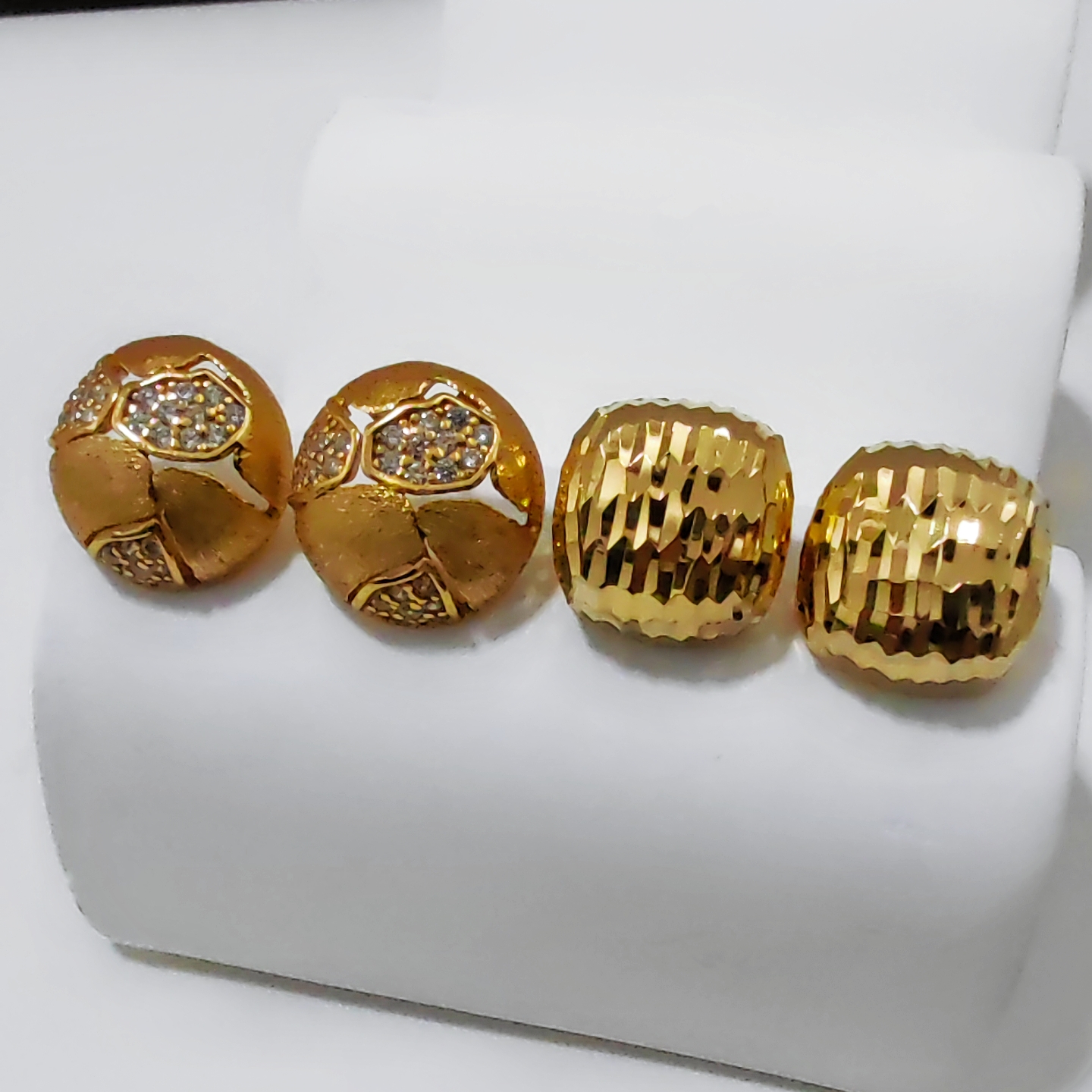 意大利中古S925纯银镀18K金镶钻爆闪拉丝耳钉轻奢车花精致女耳饰
