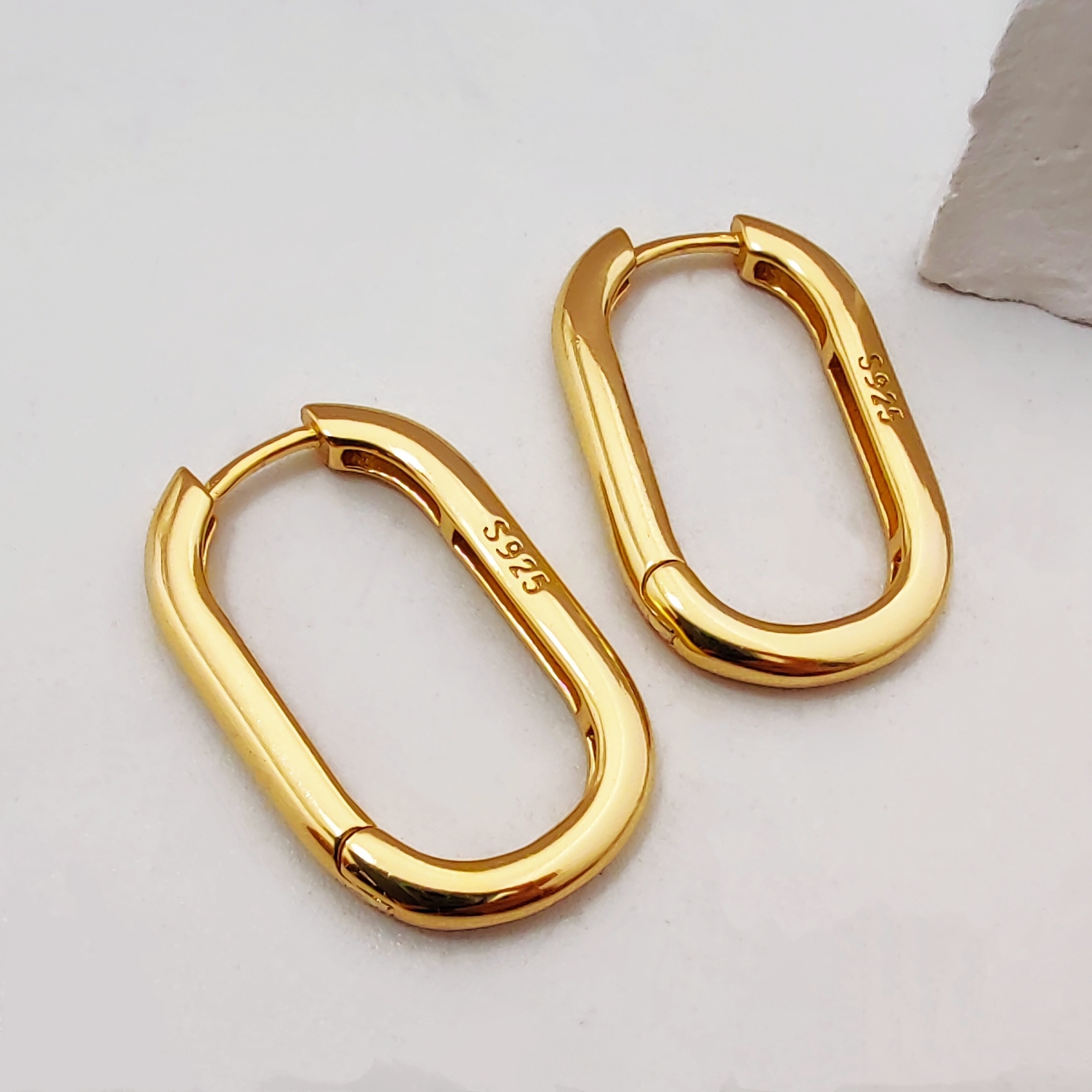 极简925纯银几何U型椭圆耳扣