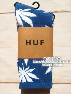 【】HUF枫叶袜子男女同款情侣潮流网红加厚毛圈中筒袜深蓝白
