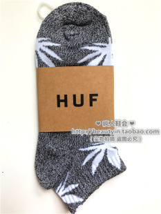 【】HUF枫叶袜子男女同款短筒情侣潮流网红ins百搭短袜灰白