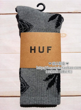 【】HUF枫叶袜子男女同款情侣潮流网红加厚毛圈中筒袜灰钻石