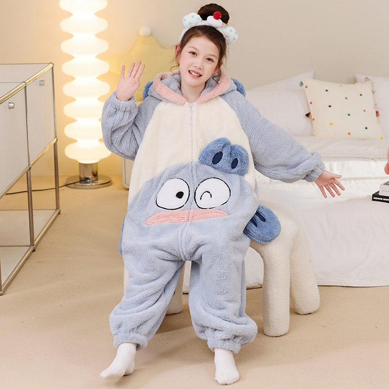 儿童连体睡衣女童秋冬季珊瑚绒加厚保暖卡通女孩中大童宝宝家居服