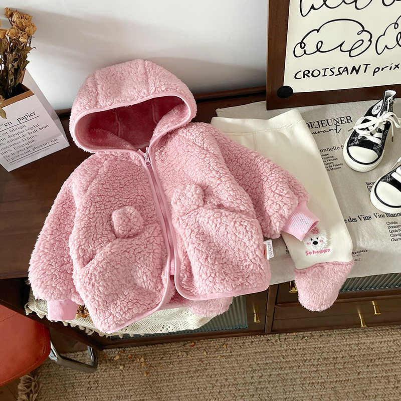 DT241214儿童童套装2026秋冬新款女童童装韩版毛毛外套加绒打底裤