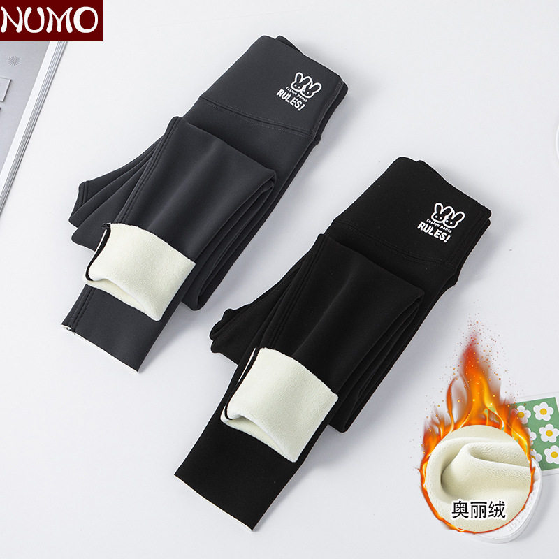 女童打底裤秋冬加绒加厚外穿弹力印花瑜伽芭比裤奥丽绒儿童鲨鱼裤