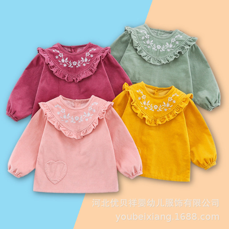 2021春秋冬新款长袖罩衣反穿衣倒褂女童宝宝儿童灯芯粗条绒吃饭衣