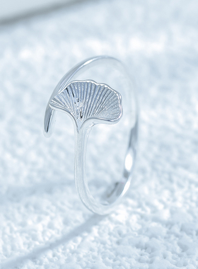 叶子银杏戒指女ins925银时尚个性食指戒