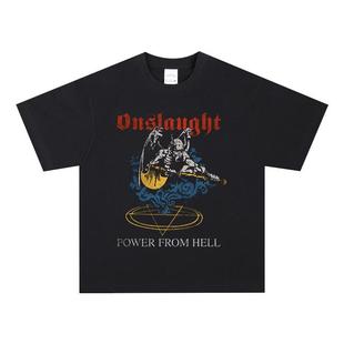 圆领做旧复古水洗重磅短袖 美式 T恤 重金属纯棉宽松新款 Onslaught