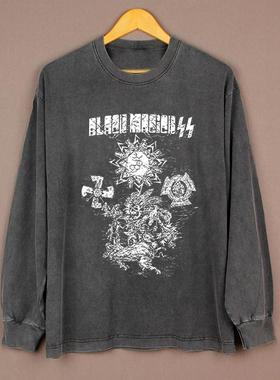 Black Magic ss黑色魔法纯棉黑色水洗做旧复古长袖新款重磅短袖