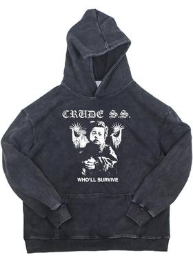 CRUDE S S朋克乐队 重金属美式连帽水洗复古做旧帽衫卫衣新款重磅