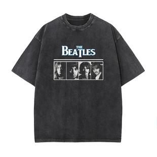 The Beatles披头士摇滚乐队纯棉水洗复古做旧印花新款短袖半袖T恤