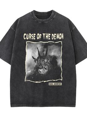Curse of  the demon魔鬼诅咒纯棉水洗复古做旧蜡染新款半袖短袖t