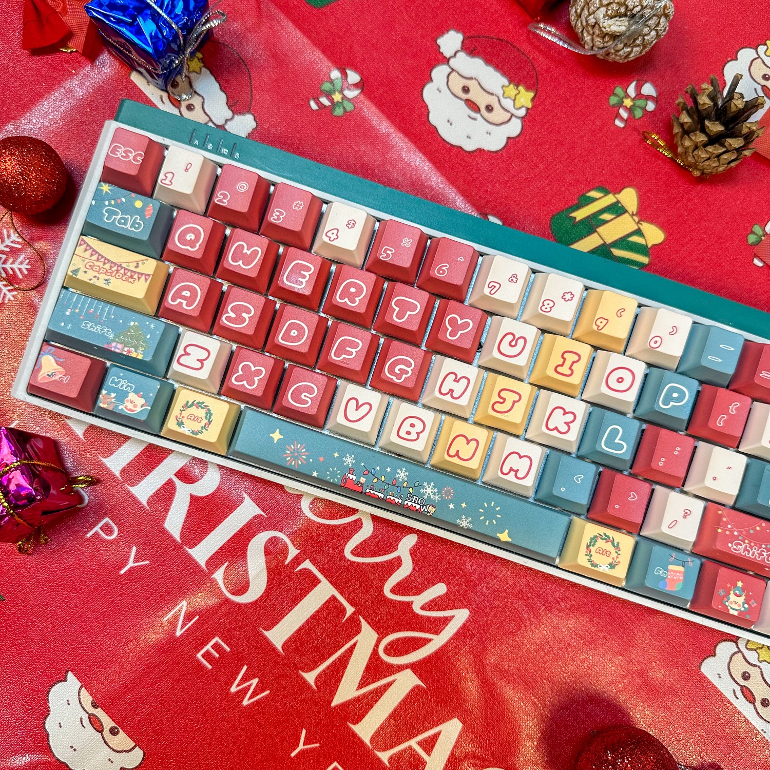 圣诞狂欢礼物键帽原厂高度PBT适配美加狮mad68/夜魔/ez63/wotting