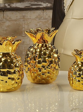 陶瓷电镀金菠萝金色凤梨水果摆件
