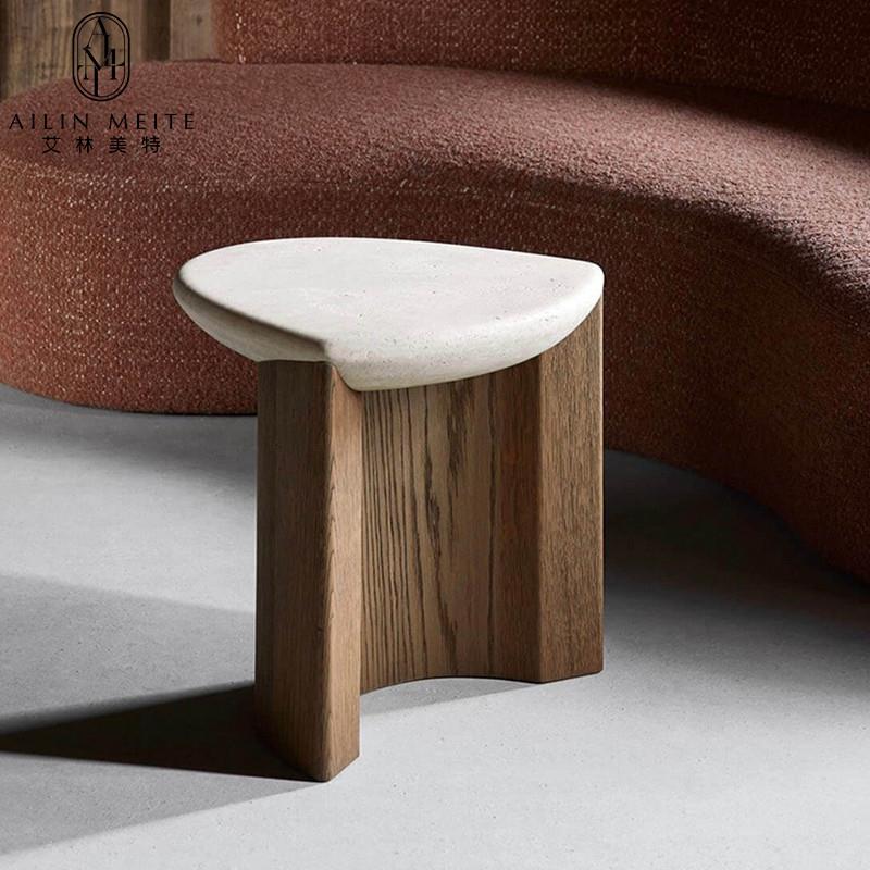 北欧极简天然洞石边几侘寂风轻奢小户型沙发客厅实木角几小茶几