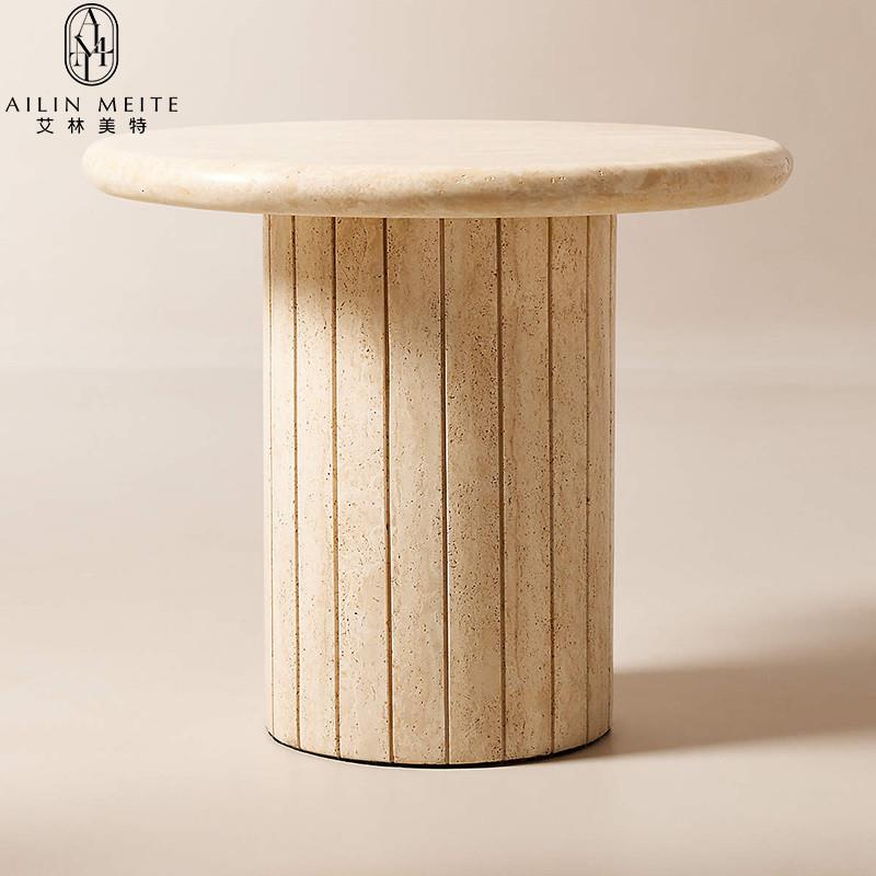 北欧设计师款轻奢高级感洞石边几客厅沙发大理石圆形边桌小茶几