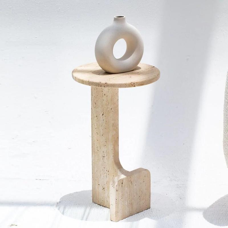 侘寂风轻奢天然洞石边几设计师款别墅样板间高级感家用迷你小茶几