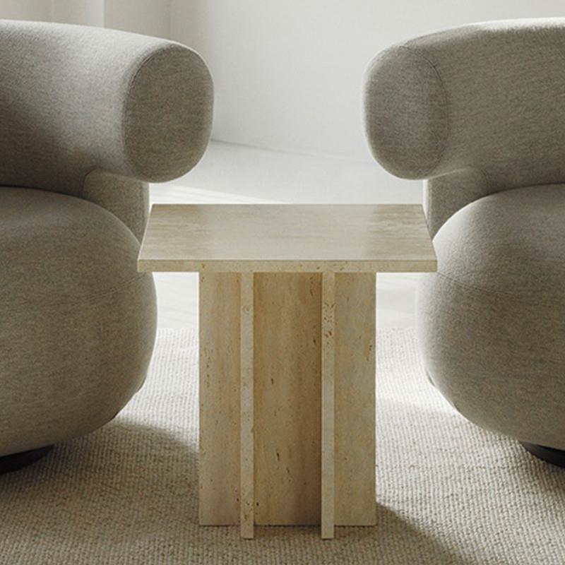 侘寂风简约天然洞石组合茶几法式轻奢客厅沙发边几高级感床头桌