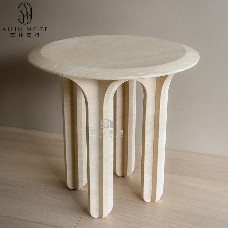 北欧天然洞石艺术边几沙发设计师角几轻奢大理石客厅高级感小茶几