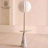 意式 轻奢风天然大理石沙发茶几一体落地灯卧室床头高端置物边几灯