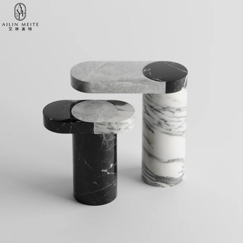 意式极简天然大理石边几设计师款轻奢高级感客厅家用沙发角几边桌