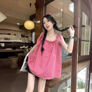 洋气无袖 外穿宽松显瘦设计感 抽绳甜美吊带背心女夏季 2024新款