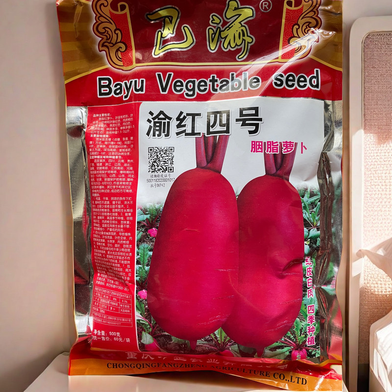 渝红4号 方正四季播红皮白肉 萝卜种子 大红袍 胭脂萝卜种500g