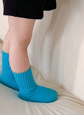 简约风儿童袜子男童春季中筒袜浅紫色宝宝纯色棉袜时尚潮流舒适