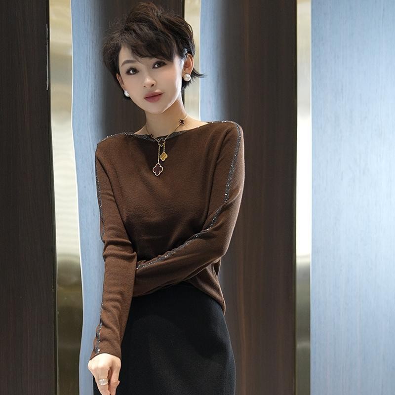 韩版气质圆领长袖毛针织衫