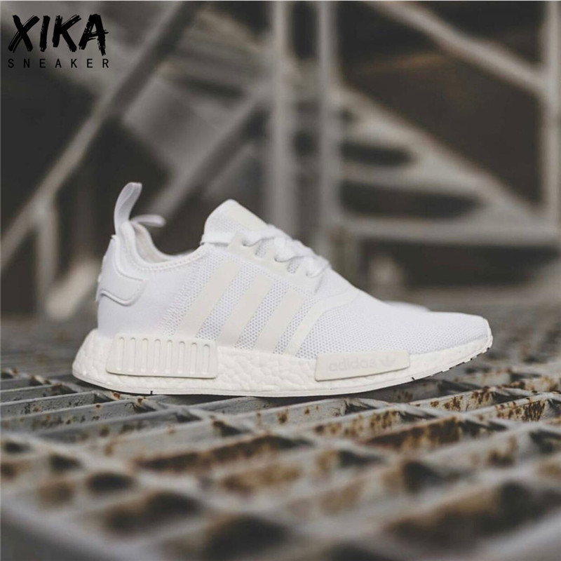西卡体育Adidas 三叶草 NMD R1 全白武士网面男女运动跑鞋 BA7245