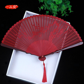 国风表演扇子红色古风折扇古典折叠竹扇旗袍走秀舞蹈专用中式 小扇