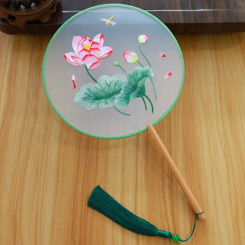 多边形双面丝绸刺绣旗袍走秀扇子