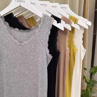 莫代尔2025春夏针织螺纹吊带背心女蕾丝边大码修身外穿内搭打底衫