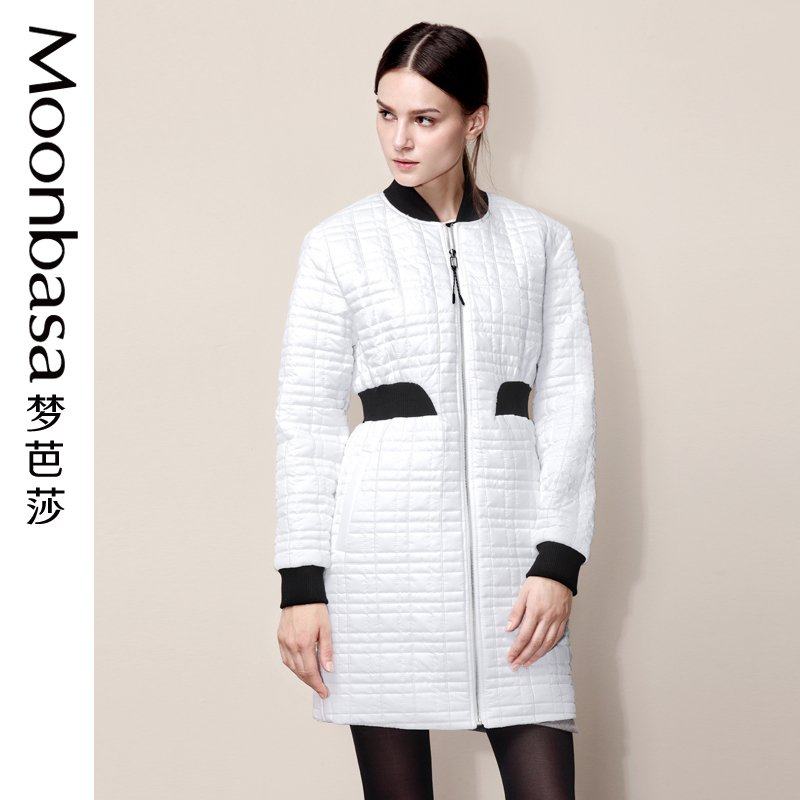 Moonbasa梦芭莎 秋冬新款收腰厚长款撞色棉衣外套欧美女装