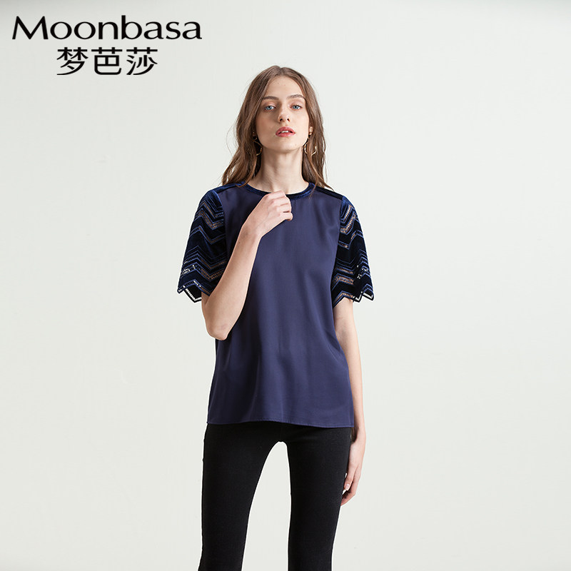 梦芭莎女装优雅轻熟春夏季上衣镂空短袖显瘦蕾丝衫心机T恤女