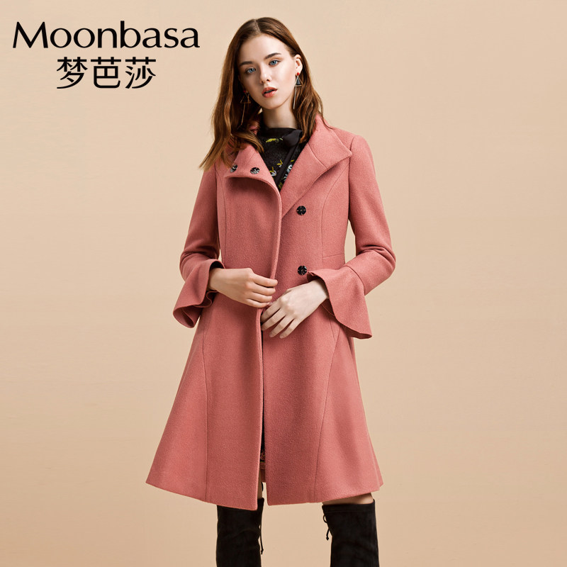 Moonbasa/梦芭莎女装大衣女中长款201秋冬新款宽松大码毛呢外套女