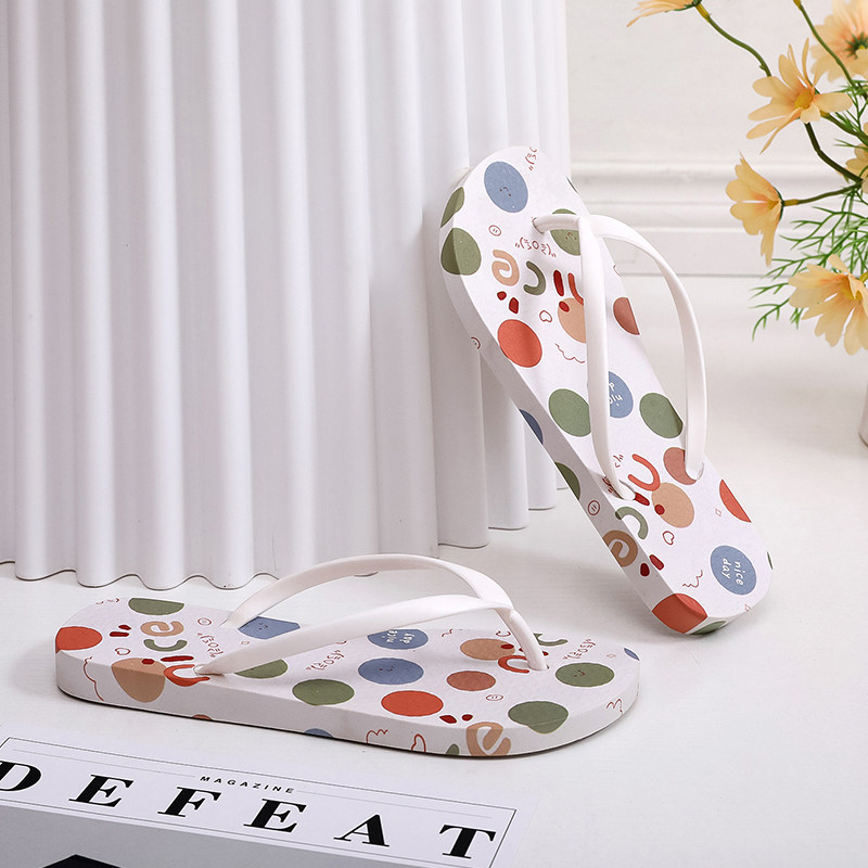 人字拖女夏外穿新款沙滩防滑波点印花时尚夹板网红夹脚凉拖鞋防臭,女鞋,人字拖,淘宝优惠券,粉丝福利购,淘宝优惠卷