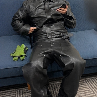 FAR.ARCHIVE 25SS FAUX LEATHER 铆钉工装皮裤南韩vibe