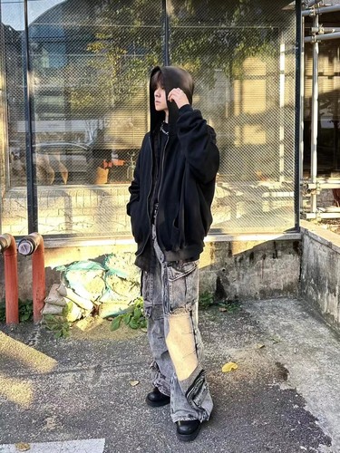 Undermycar韩国vibe假两件帽衫