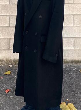 Undermycar 24FW TAILORED 廓形人字纹双层斜肩羊毛黑手党大衣