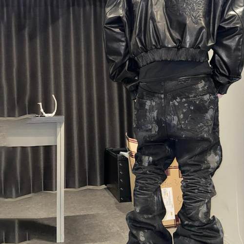 泥浆脏染破坏微喇长裤Undermycar