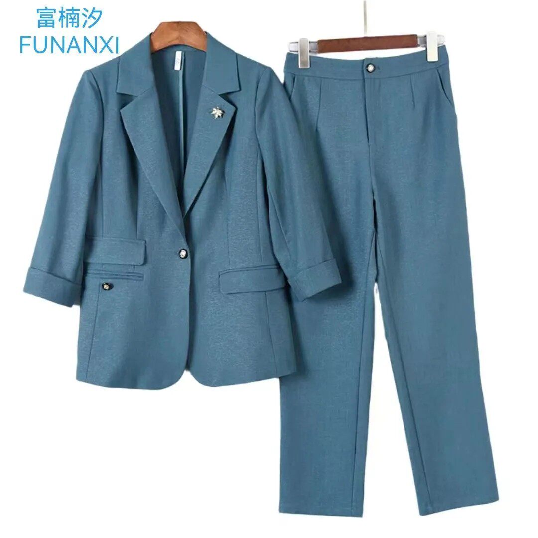 FUNANXI/富楠汐女神范通勤早秋纯色新品高档气质两件套西装+裤子