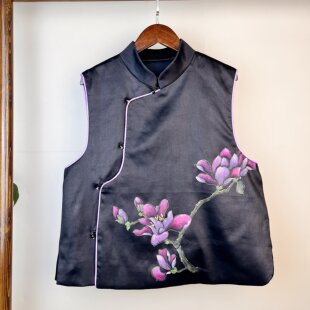 做衣服的裁缝店来图来料定制衣服新中式真丝提花马甲对花手工盘扣