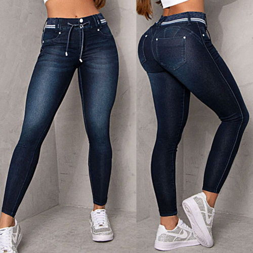 2026松紧腰水洗弹力紧身显瘦牛仔裤 women jeans pants stretch