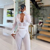 拉链开衫 tops 紧身裤 欧美网纱套装 两件套women stretch pants set