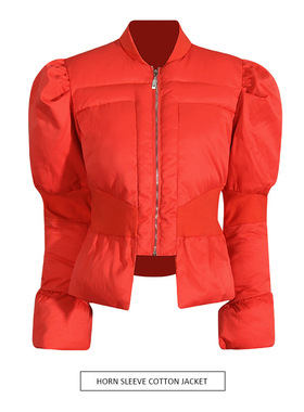 时髦气质女装棉袄泡芙2025新款小众喇叭袖修身显瘦棉服外套女