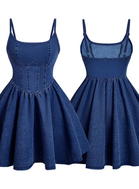 women sexy jeans dress party 欧美甜美吊带休闲可爱牛仔连衣裙