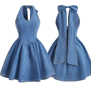 women jeans dress ladies sexy 2026蝴蝶结吊带蓬蓬裙牛仔连衣裙