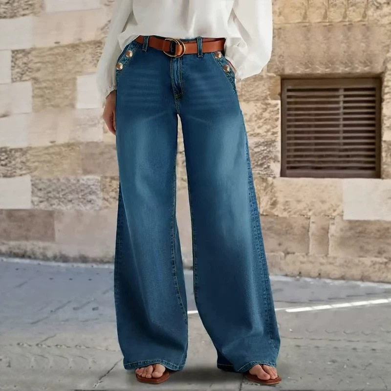 women loose jeans pants ladies 2026女士直筒牛仔长裤弹力复古图片