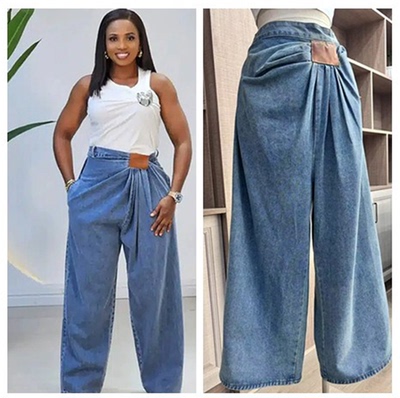 women jeans pants loose ladies大码美式阔腿宽松时尚垂感牛仔裤